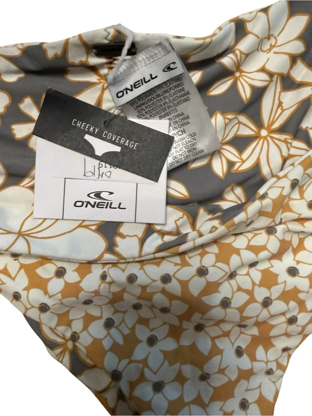 O'Neill Tan and White Floral Triple-Strap Bikini Bottoms Size Small NWT